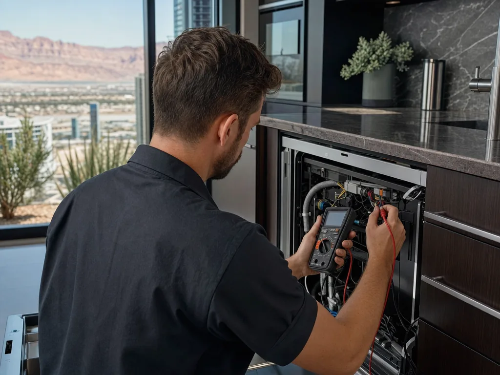 Technician servicing a Bosch built-in appliance in a Las Vegas home