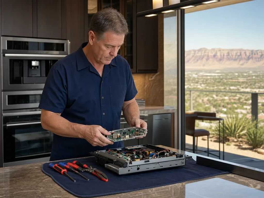 Control board inspection during an appliance repair visit in Las Vegas, Nevada