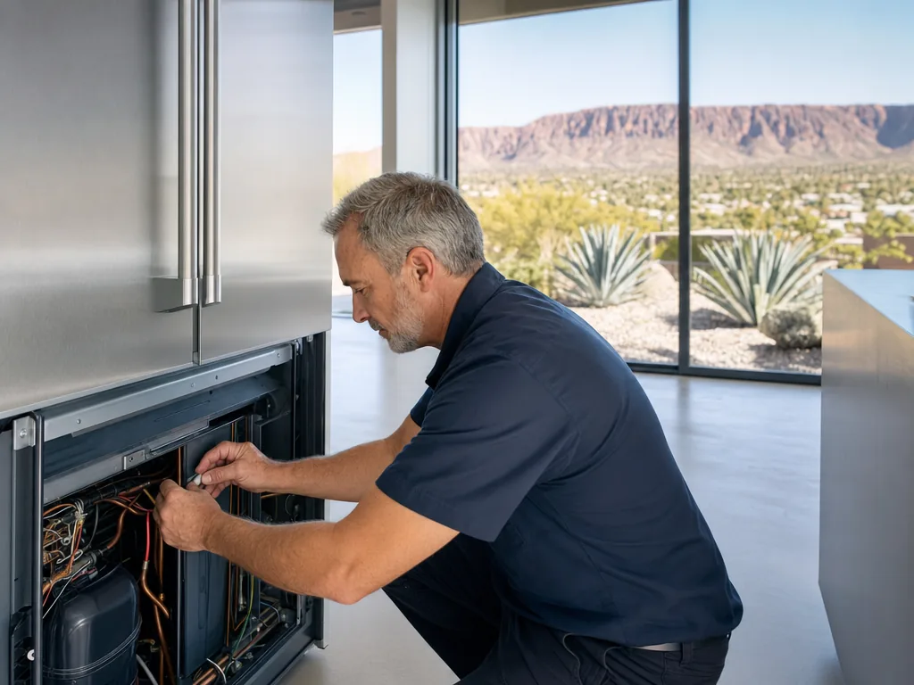 Technician servicing a LG built-in appliance in a Las Vegas home