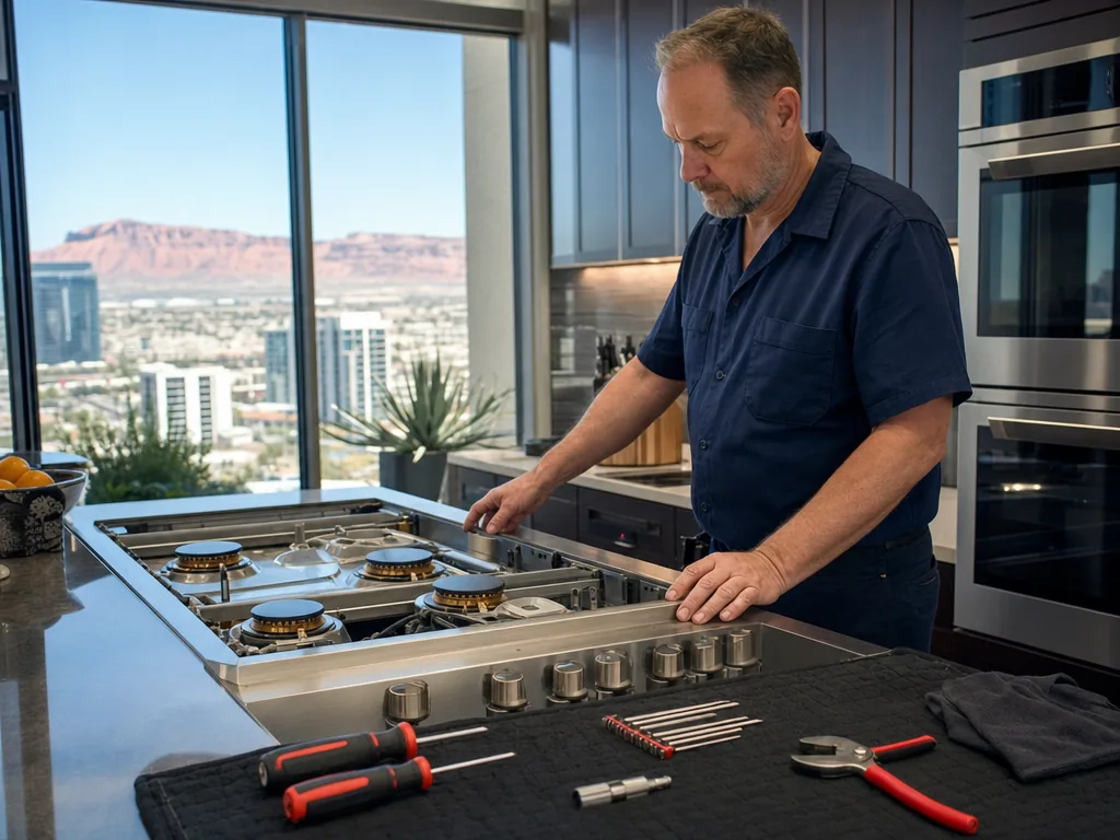 Built-in range opened for repair in a Las Vegas kitchen