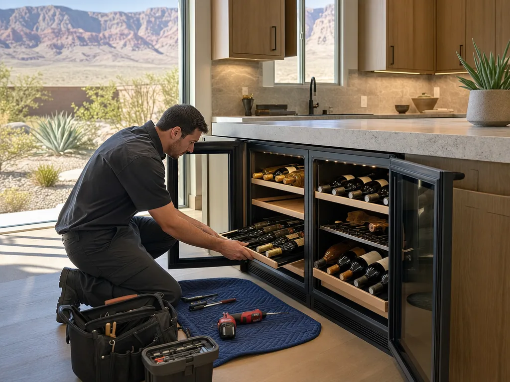 Built-in wine cooler opened for repair in a Las Vegas kitchen